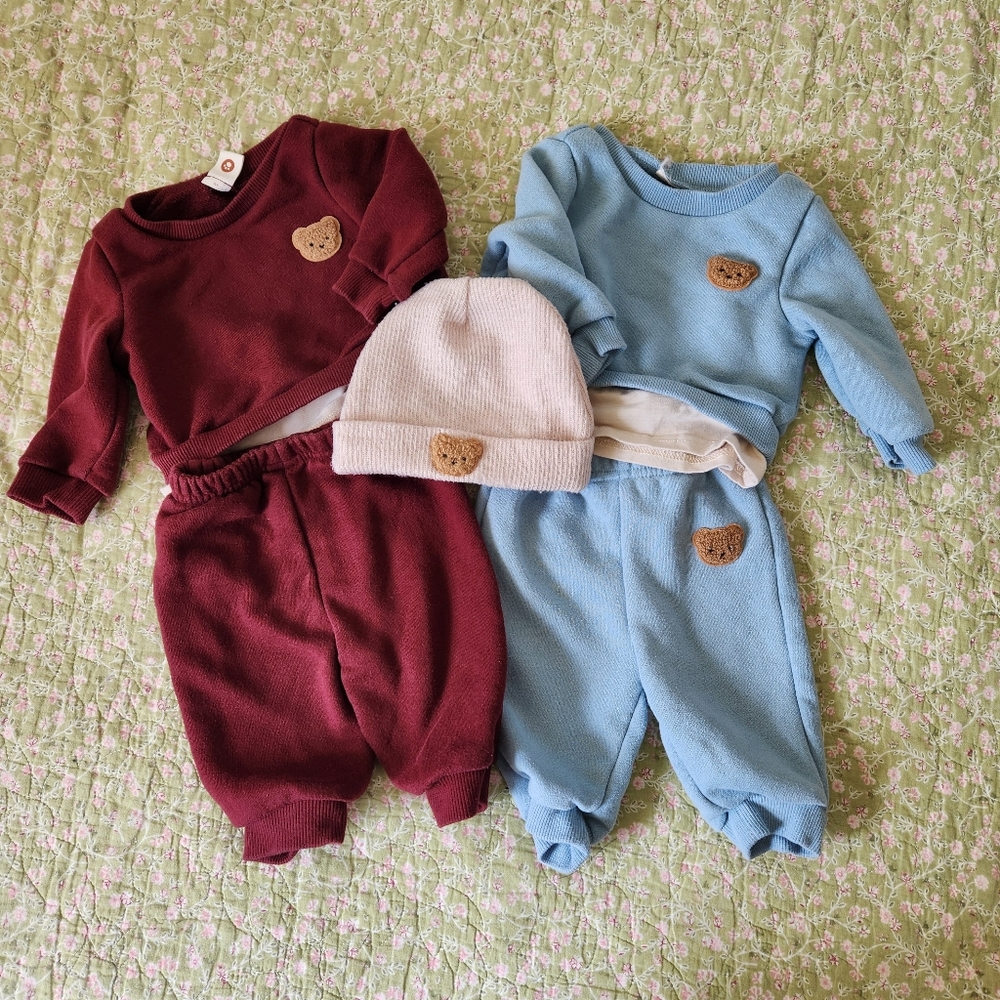 Bundle of 2  Cozy Cub Maroon Baby Sweater burgundy / blue 0-1 Monty